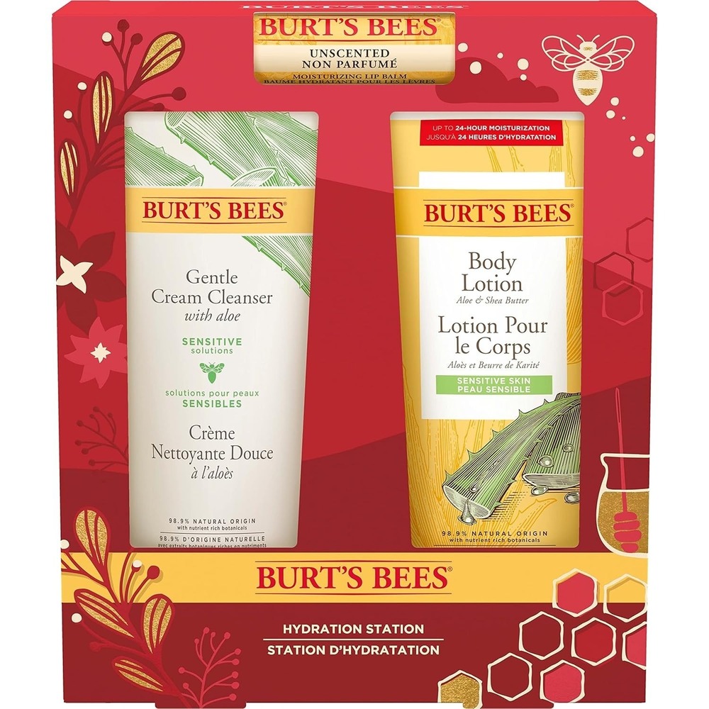Burts Bees Hydration Station Gift Set Unscented Lip Balm Gentle Cream Cleanser